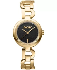 DKNY Women's Open Link Champagne Dial Gold-Tone Stainless Steel Bracelet Watch 28mm