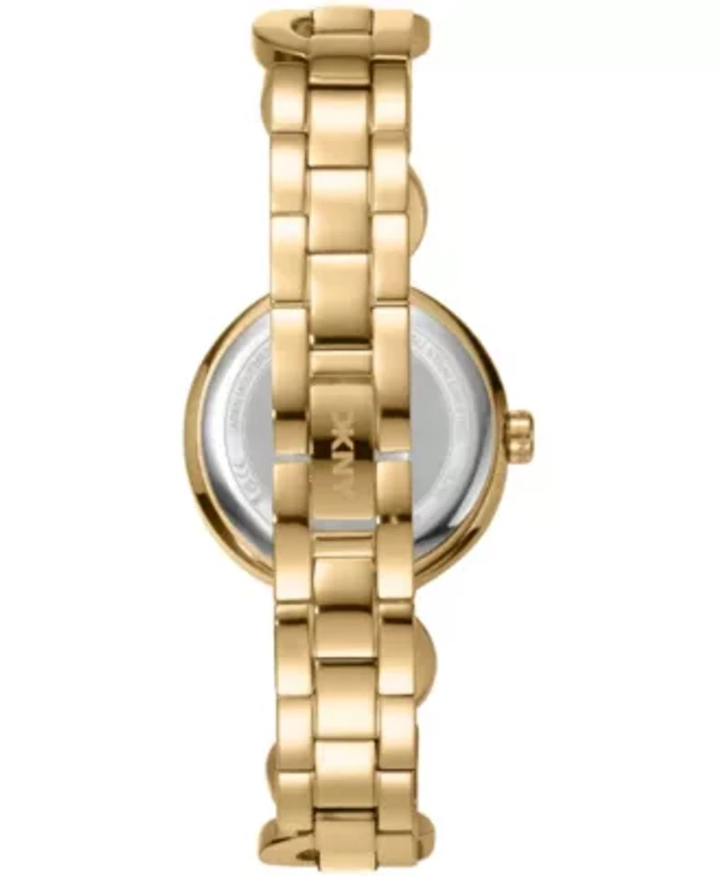 DKNY Women's Open Link Champagne Dial Gold-Tone Stainless Steel Bracelet Watch 28mm