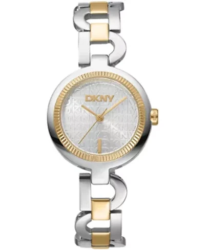 DKNY Women's Open Link Silver Dial Two-Tone Stainless Steel Bracelet Watch 28mm