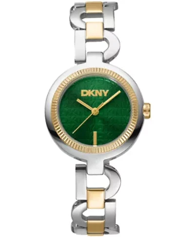 DKNY Women's Open Link Dark Green Dial Two-Tone Stainless Steel Bracelet Watch 28mm