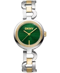 DKNY Women's Open Link Dark Green Dial Two-Tone Stainless Steel Bracelet Watch 28mm