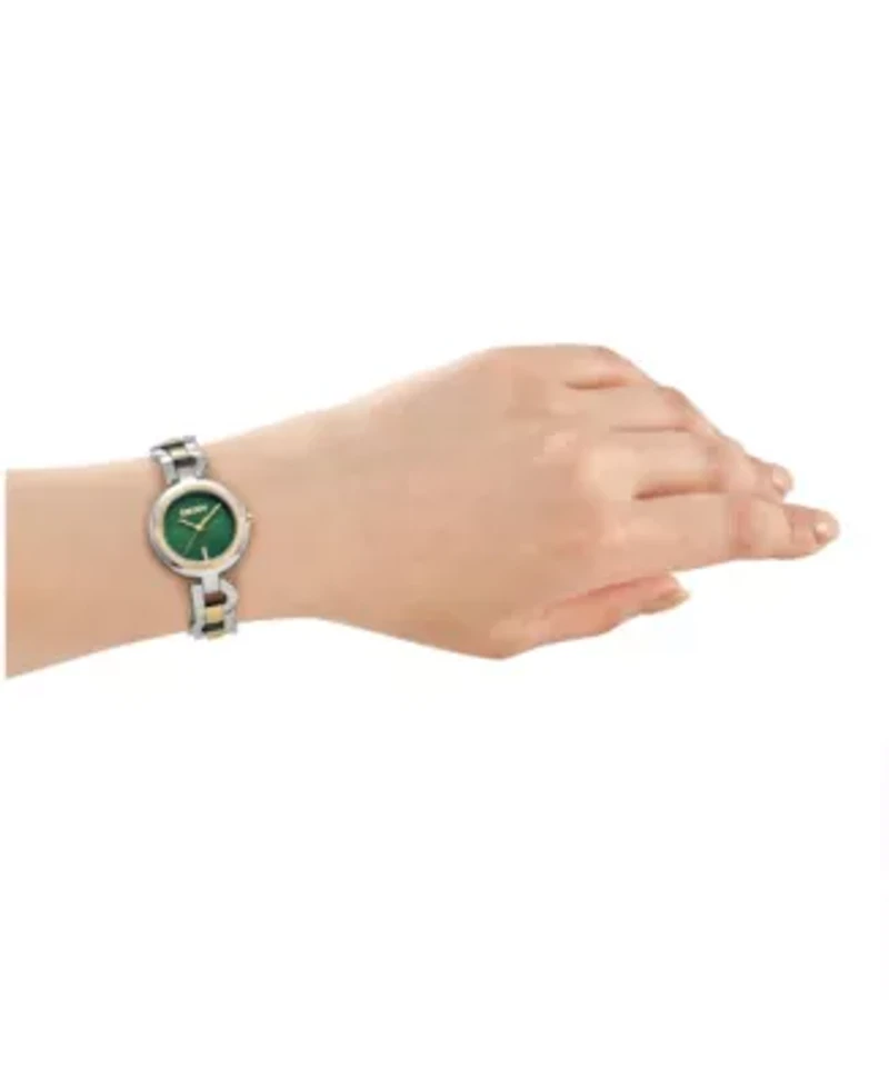 DKNY Women's Open Link Dark Green Dial Two-Tone Stainless Steel Bracelet Watch 28mm