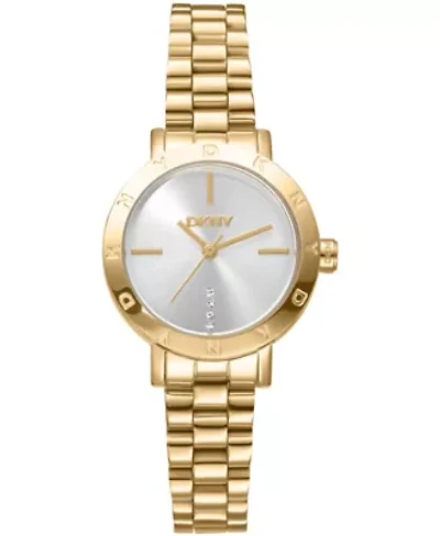 DKNY Women's Essentials Silver Dial Gold-Tone Stainless Steel Bracelet Watch 28mm Gift Set