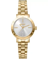 DKNY Women's Essentials Silver Dial Gold-Tone Stainless Steel Bracelet Watch 28mm Gift Set