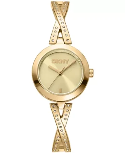 DKNY Women's Half Bangle Champagne Dial Gold-Tone Stainless Steel Watch 26mm