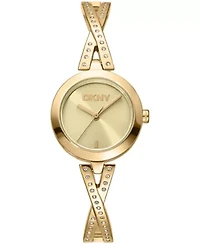 DKNY Women's Half Bangle Champagne Dial Gold-Tone Stainless Steel Watch 26mm