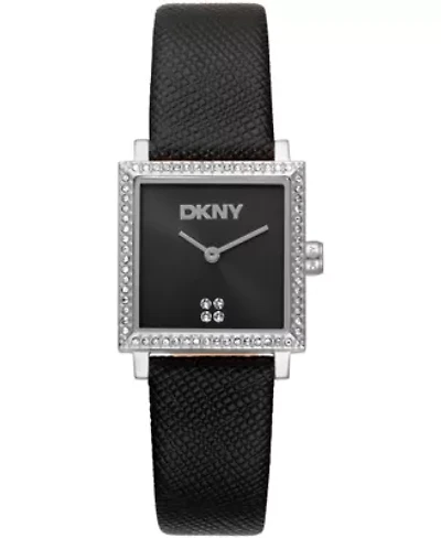 DKNY Women's Milanese Black Dial Black Leather Strap Watch & Stainless Steel 24x31mm