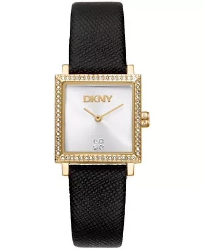 DKNY Women's Milanese Silver Dial Black Leather Strap Watch 24x31mm