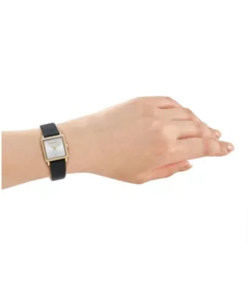 DKNY Women's Milanese Silver Dial Black Leather Strap Watch 24x31mm