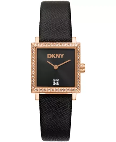 DKNY Women's Milanese Black Dial Black Leather Strap Watch 24x31mm