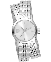 DKNY Women's Mini Silver Dial Stainless Steel Double Bracelet Watch 23mm