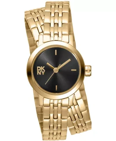 DKNY Women's Mini Black Dial Gold-Tone Stainless Steel Double Bracelet Watch 23 mm