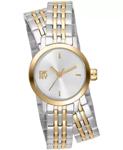 DKNY Women's Mini Silver Dial Two-Tone Stainless Steel Double Bracelet Watch 23 mm