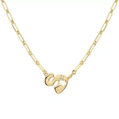 Gold Plated 18" Cubic Zirconia Initial Chunky Chain Necklace