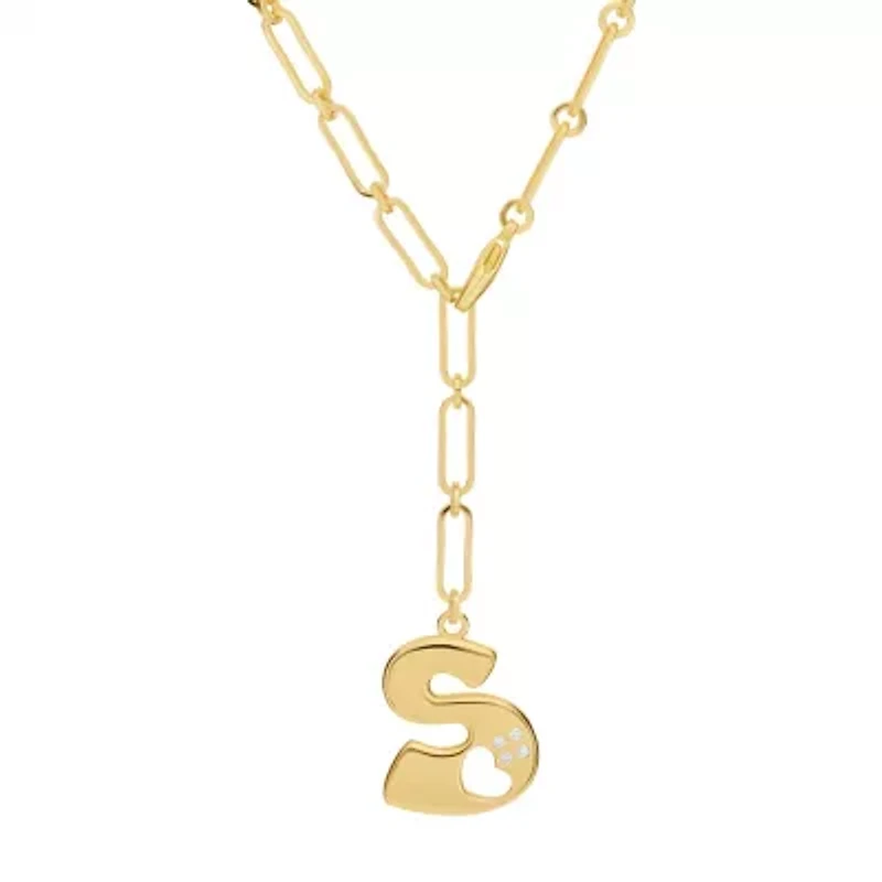 Gold Plated 18" Cubic Zirconia Initial Chunky Chain Necklace