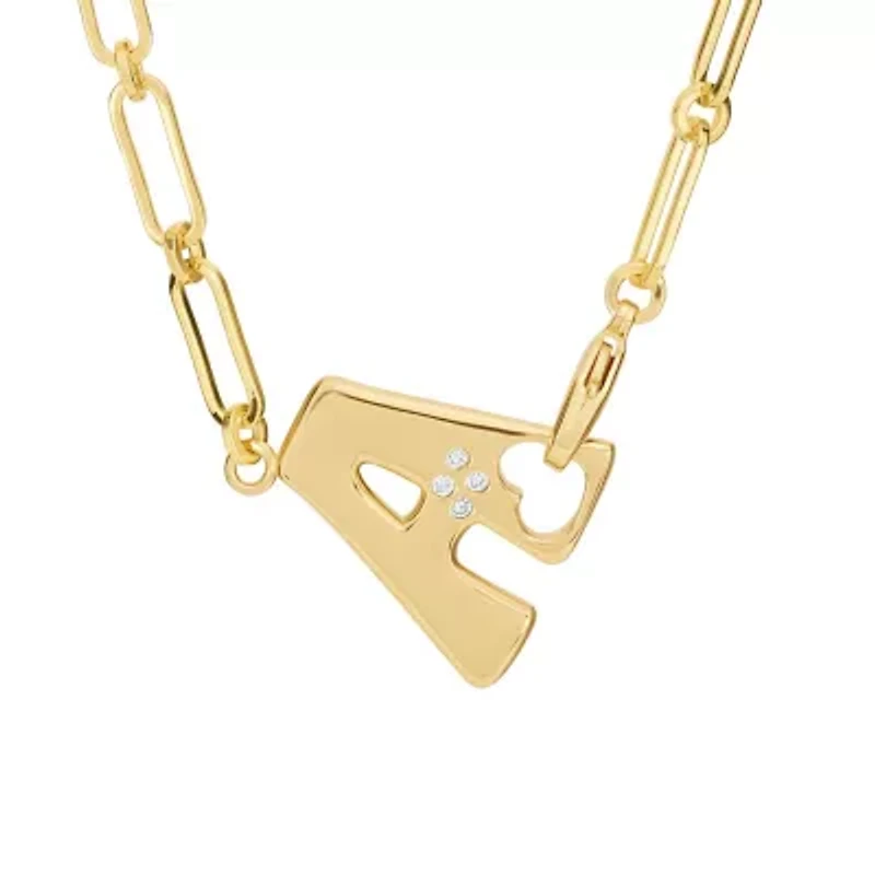 Gold Plated 18" Cubic Zirconia Initial Chunky Chain Necklace