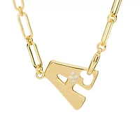 Gold Plated 18" Cubic Zirconia Initial Chunky Chain Necklace