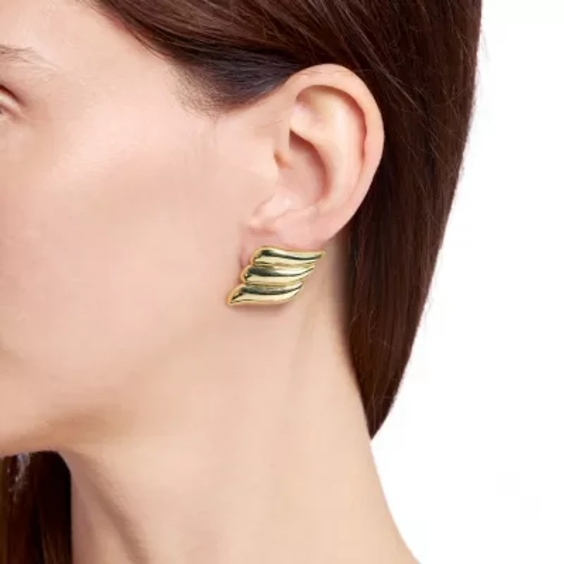 Gold Plated Triple Fancy Wave Stud Earrings