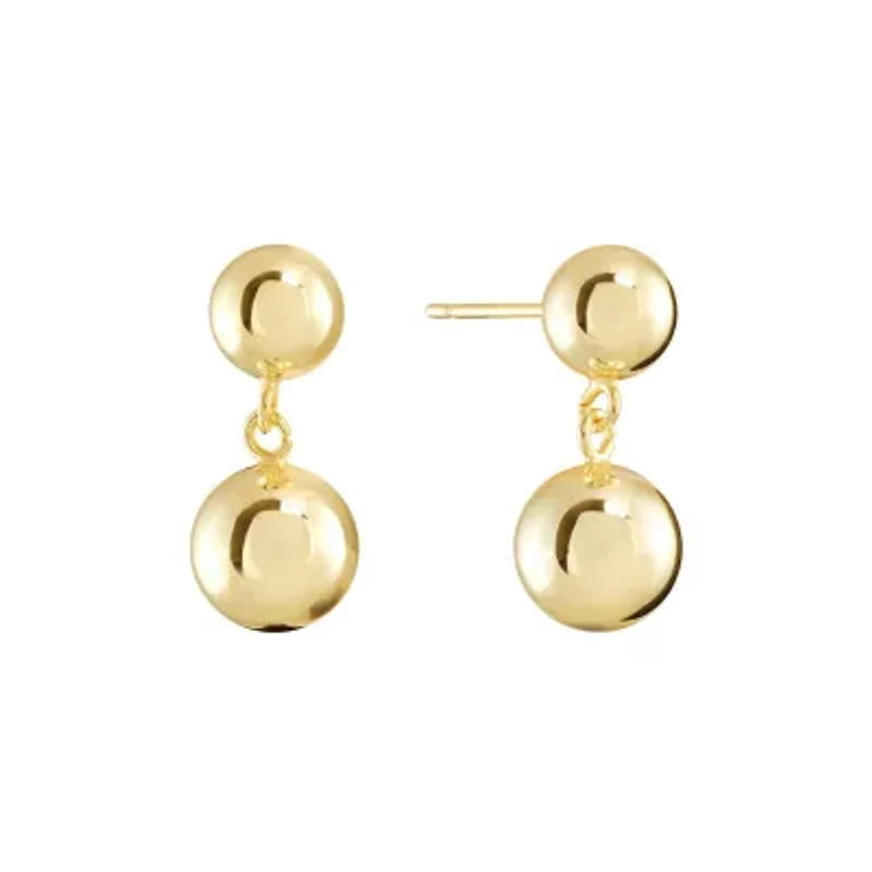 Gold Plated Double Ball Post Drop Earrings