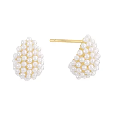 Gold Plated Simulated Pearl Dome Stud Earrings