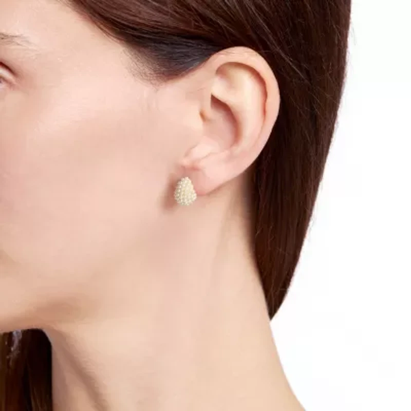 Gold Plated Simulated Pearl Dome Stud Earrings