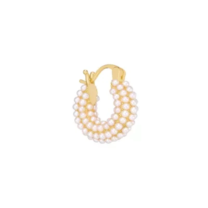 Gold Plated 16mm Cream Beaded Clicktop Hoop Earrings