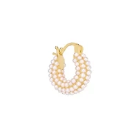 Gold Plated 16mm Cream Beaded Clicktop Hoop Earrings