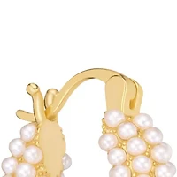 Gold Plated 16mm Cream Beaded Clicktop Hoop Earrings