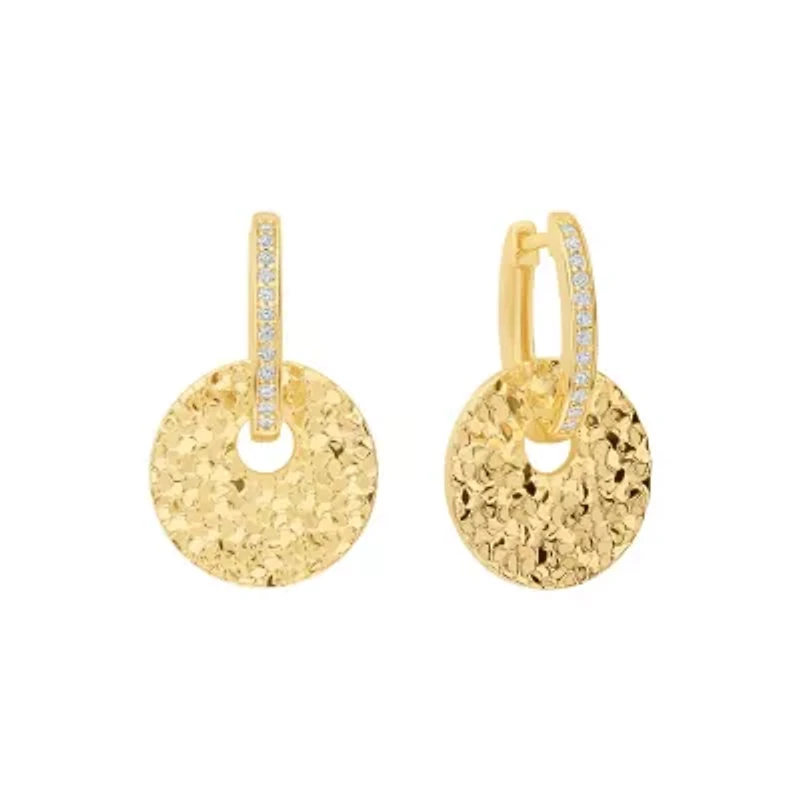 Gold Plated 0.97" Textured Disc Huggie Hoop Earrings