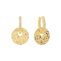 Gold Plated 0.97" Textured Disc Huggie Hoop Earrings