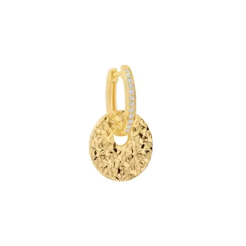 Gold Plated 0.97" Textured Disc Huggie Hoop Earrings