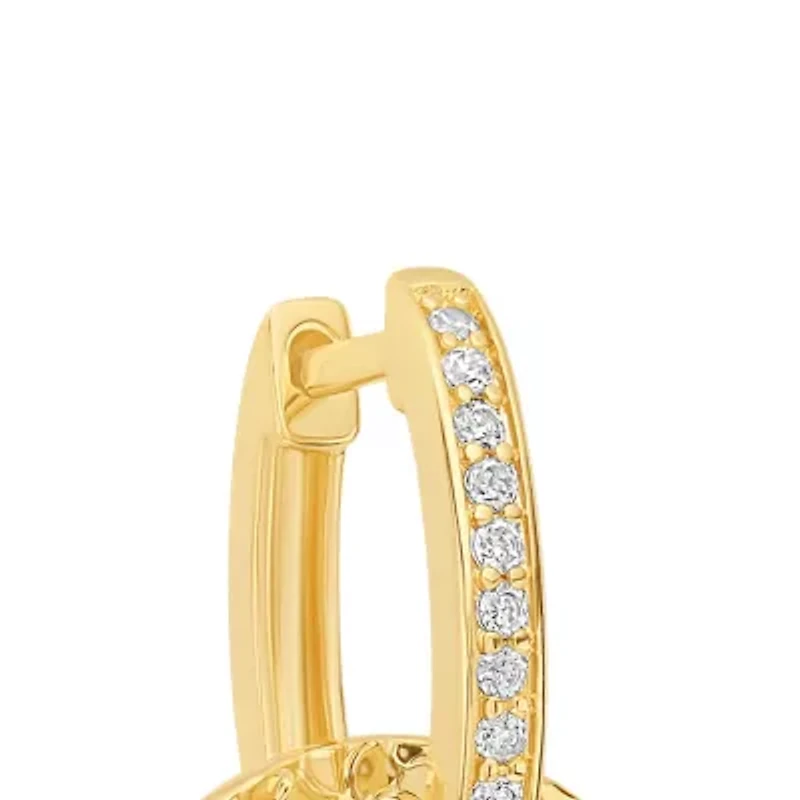 Gold Plated 0.97" Textured Disc Huggie Hoop Earrings