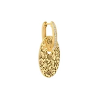 Gold Plated 1.49" Textured Oval Disc Huggie Hoop Earrings