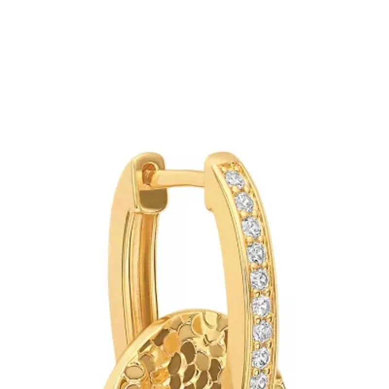 Gold Plated 1.49" Textured Oval Disc Huggie Hoop Earrings
