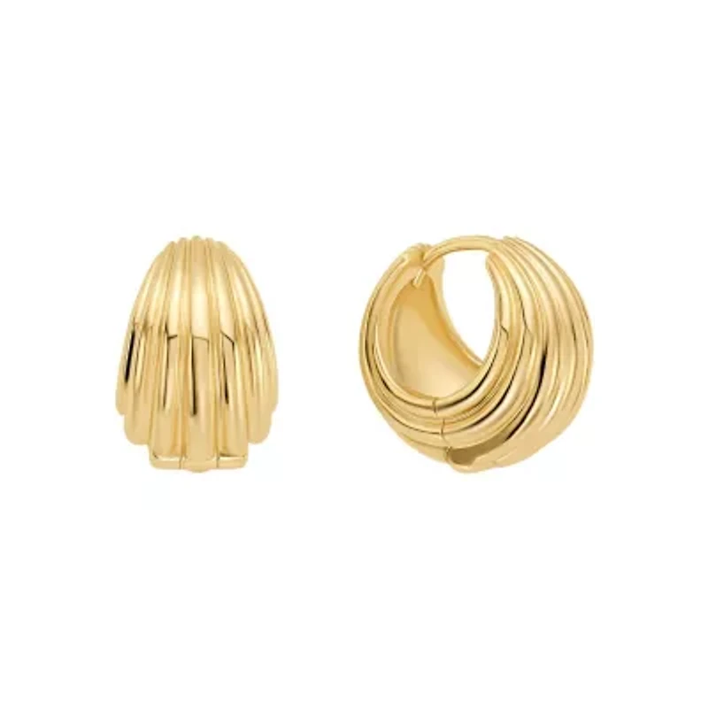 Gold Plated 18mm Ribbed Huggie Hoop Earrings