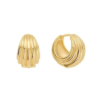Gold Plated 18mm Ribbed Huggie Hoop Earrings