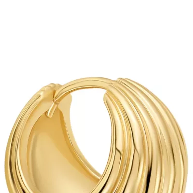 Gold Plated 18mm Ribbed Huggie Hoop Earrings