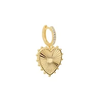 Gold Plated 1.28" Radient Beaded Heart Cubic Zirconia Huggie Hoop Earrings