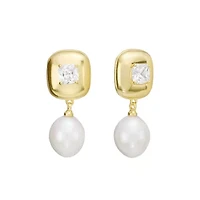 Gold Plated Fresh Water Pearl and Cubic Zirconia Drop Earrings