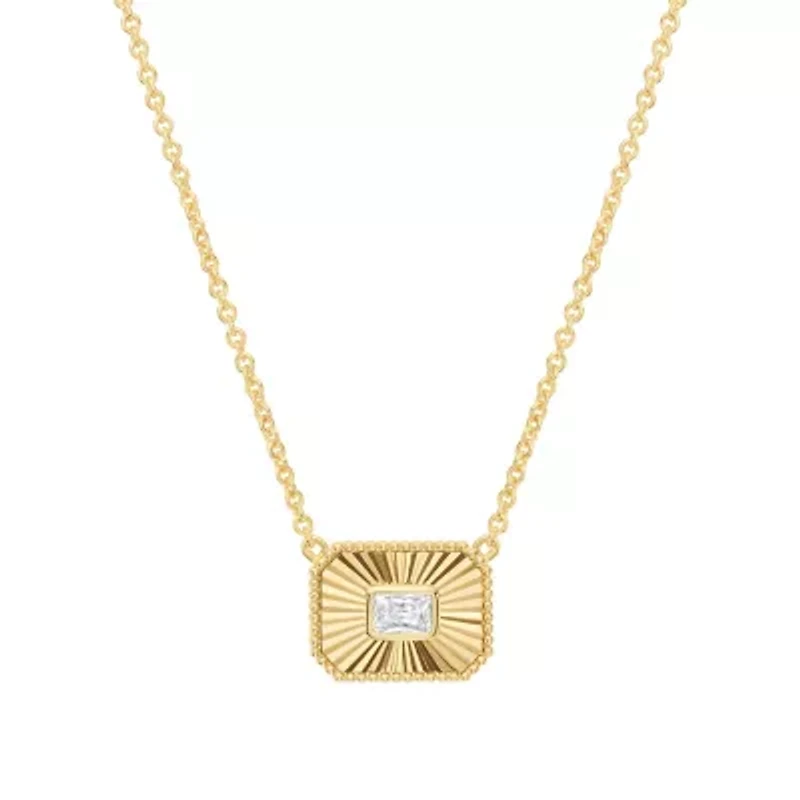 Gold Plated 16" + 2" Cubic Zirconia Sunburst Square Necklace