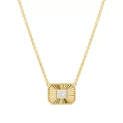 Gold Plated 16" + 2" Cubic Zirconia Sunburst Square Necklace