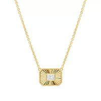 Gold Plated 16" + 2" Cubic Zirconia Sunburst Square Necklace