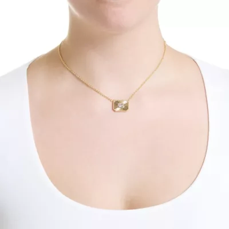 Gold Plated 16" + 2" Cubic Zirconia Sunburst Square Necklace