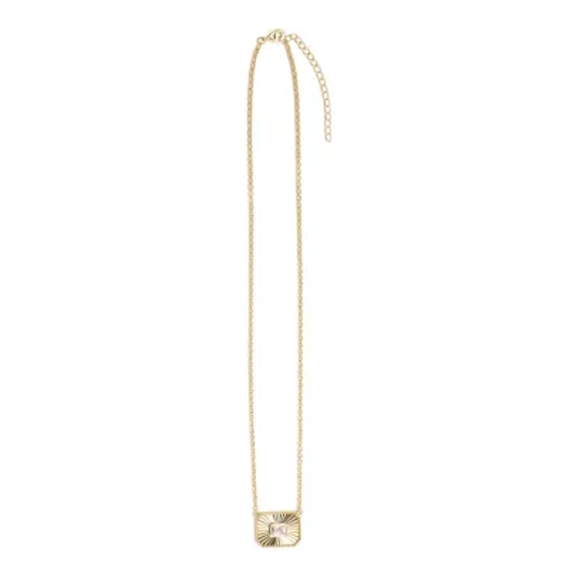 Gold Plated 16" + 2" Cubic Zirconia Sunburst Square Necklace