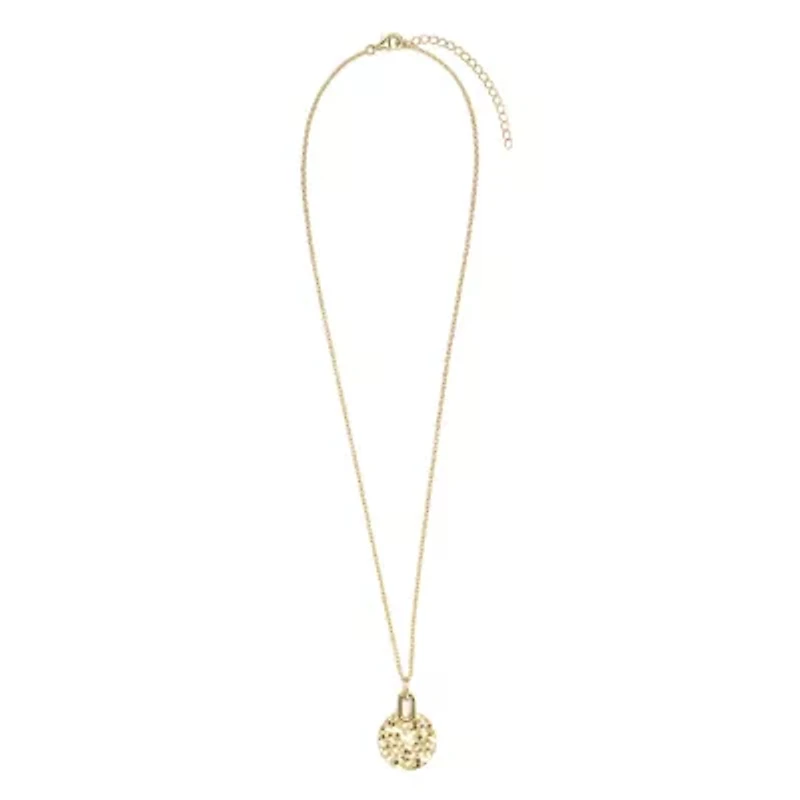Gold Plated 16" + 2" Pebbled Disc Necklace