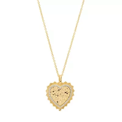 Gold Plated 16" + 2" Cubic Zirconia Pebble Heart Necklace