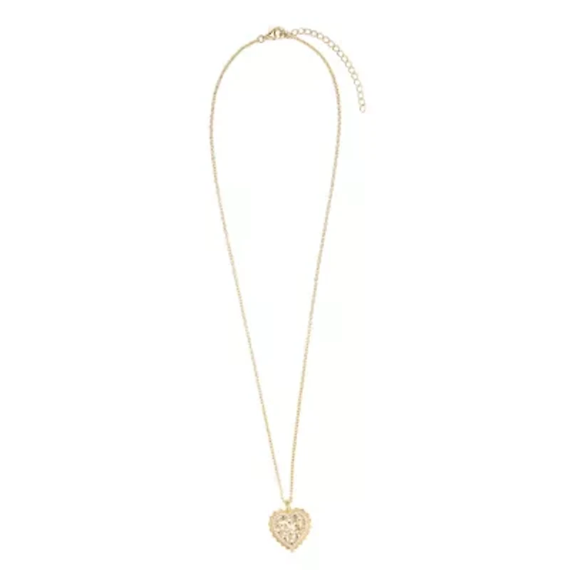 Gold Plated 16" + 2" Cubic Zirconia Pebble Heart Necklace