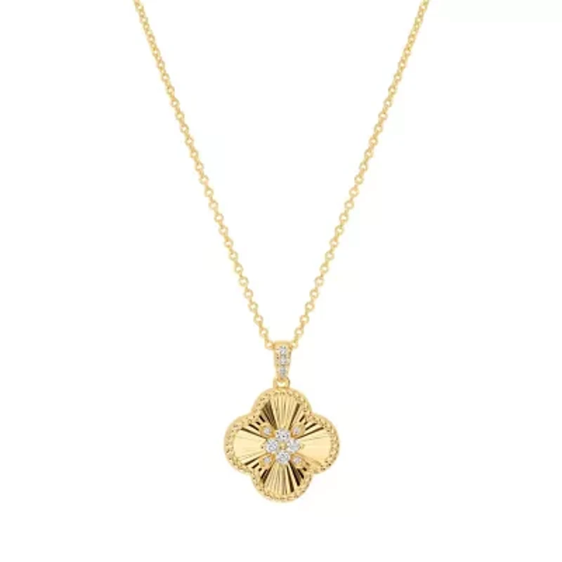 Gold Plated 16" + 2" Cubic Zirconia Clover Necklace
