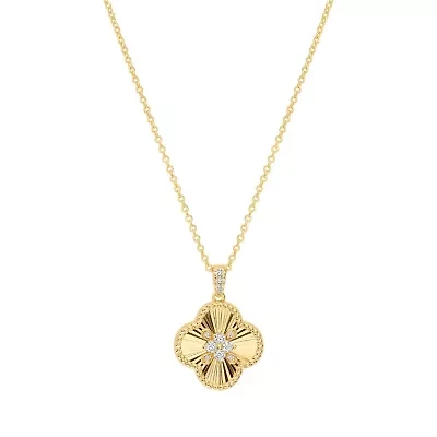 Gold Plated 16" + 2" Cubic Zirconia Clover Necklace