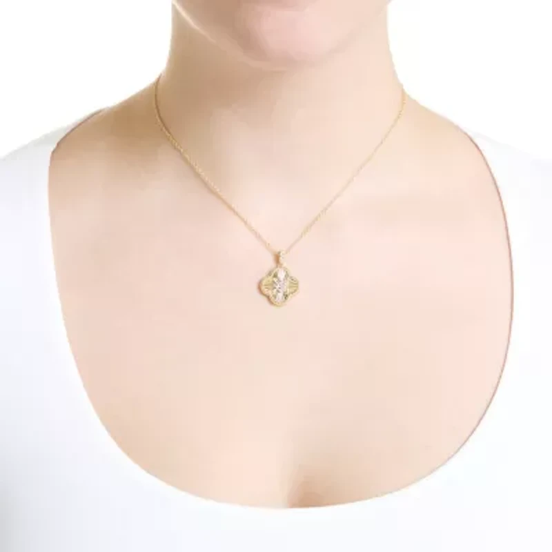Gold Plated 16" + 2" Cubic Zirconia Clover Necklace